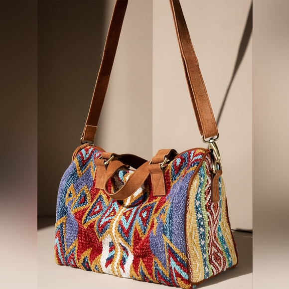 Handmade Boho Chic Satchel / Boston Bag - Navajo Aztec Inspired Design - Picture 4 of 11